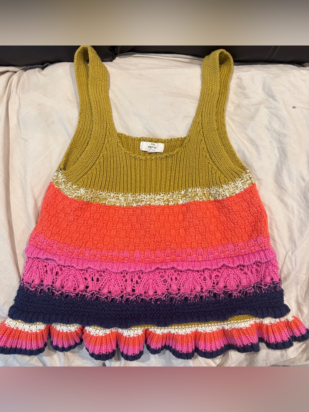 Entro Mustard pink & White Crochet Tank Top size large - Picture 1 of 6